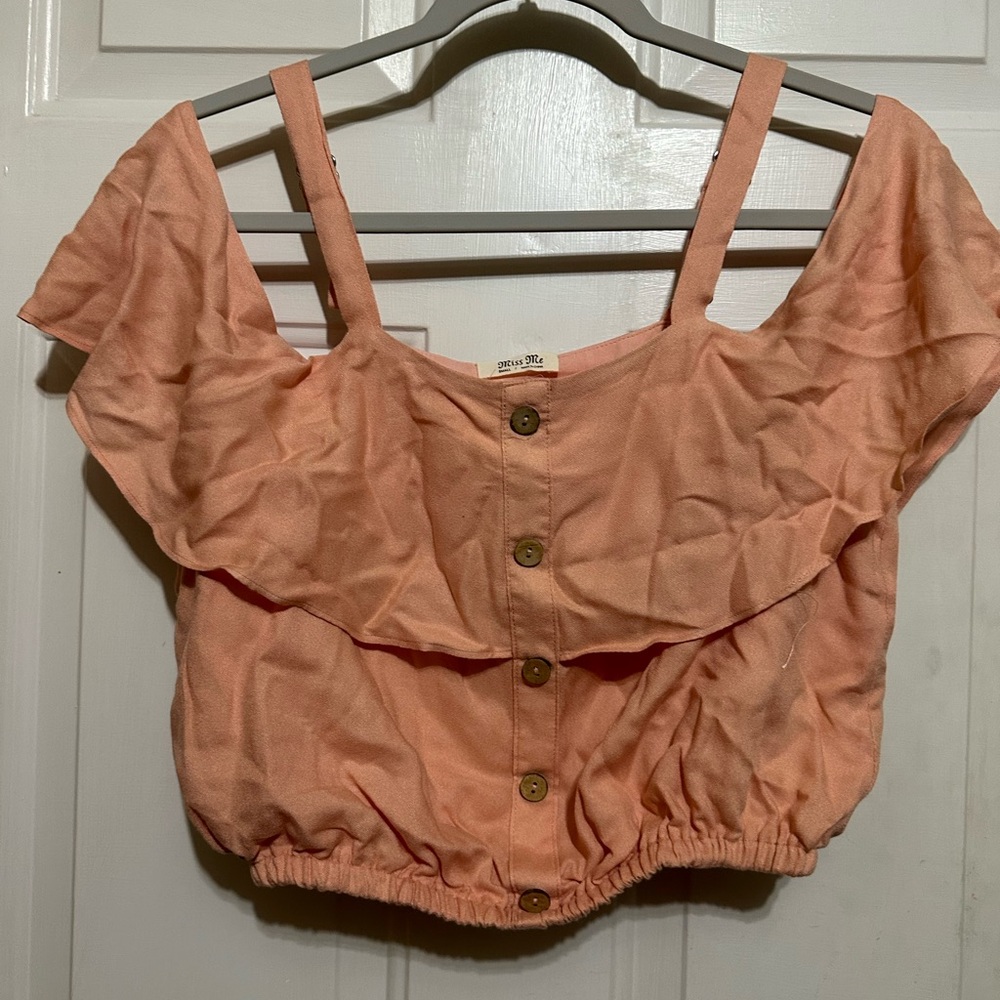 Women's Miss‎ Me Coral Boho Relaxed Cropped Top Open Shoulder Sz Small